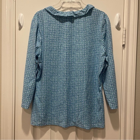 J. McLaughlin Durham Top Women’s Sz XL Blue Catalina Cloth Ruffle 3/4 Sleeve - Picture 2 of 8